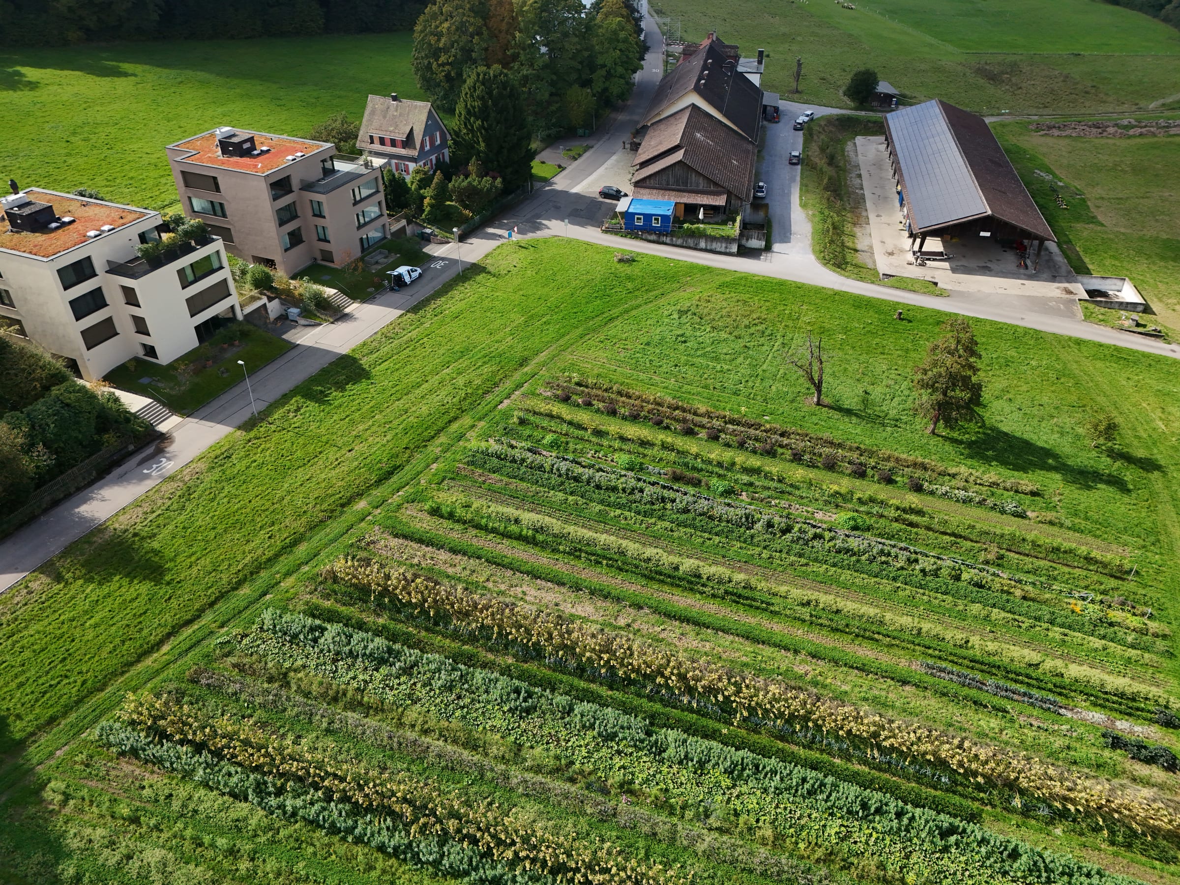 Luftbild vom Schaugarten auf dem Adlisberghof